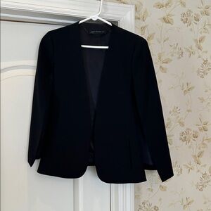 Zara Black Collarless cape  Open-Front Blazer with opening on arms size  XS